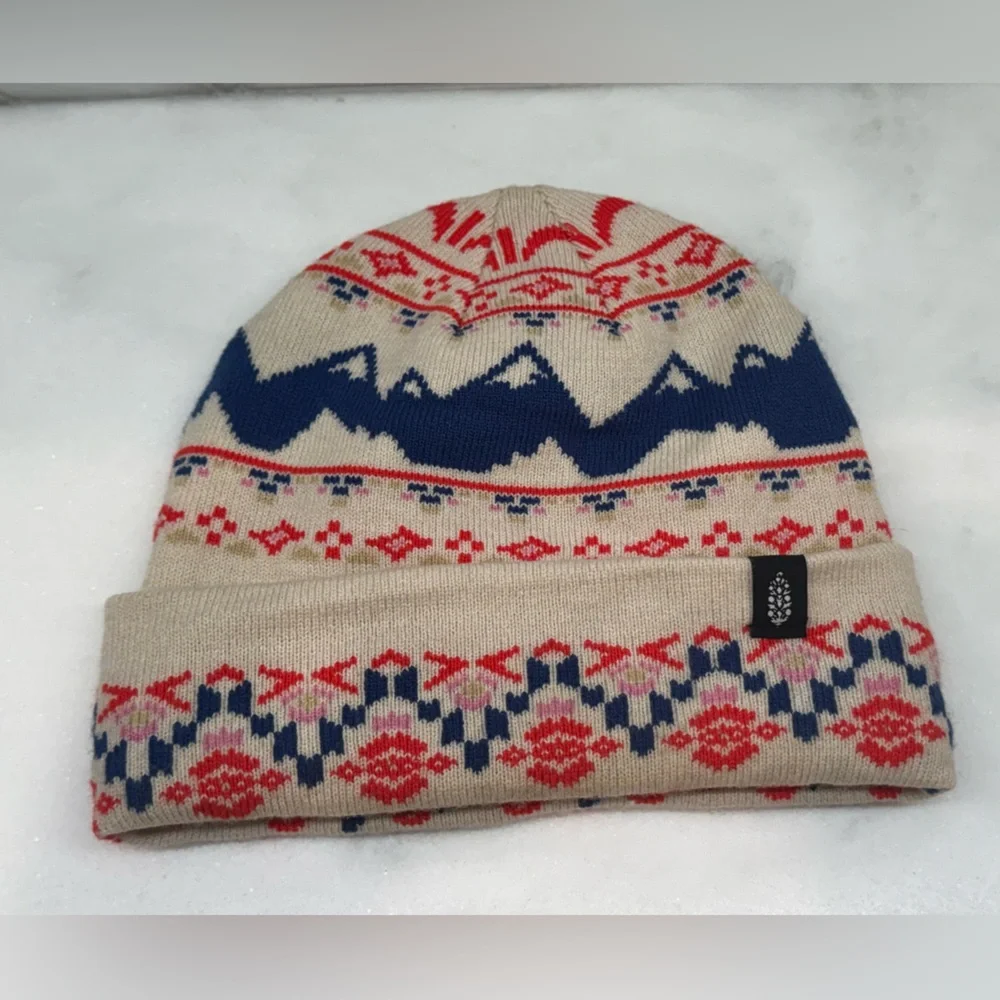 FP Movement by Free People Patterned Knit Beanie - Red, Blue, Cream OS - Picture 1 of 5